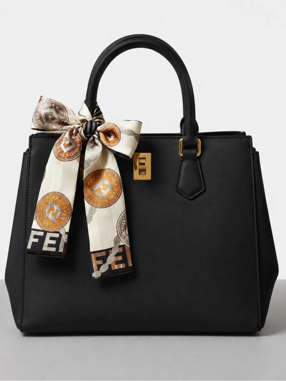 Fendi Cream, Brown & Tan Logo Medallion Cotton Scarf 22.5 x 22.5